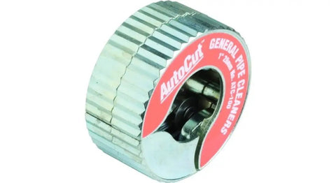AutoCut 1/2 Inch Copper Tubing Cutter with hardened steel cutting wheels and spring loaded wheel, visible close-up view
