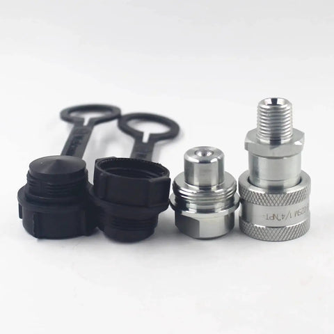 Beefed Up KZE B 02 One Quarter Inch NPT High Pressure Hydraulic Quick Connect Coupling 10000 PSI Ball Valve Hardened Steel with dust caps
