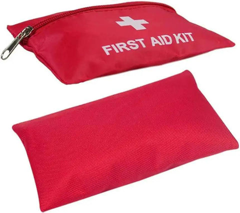 Red waterproof nylon pouches from Pack Of 12 Empty First Aid Kit Pouches For Travel And Outdoor Emergencies with zipper, 20 by 14 cm.