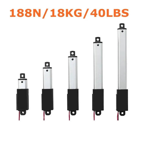 Beefy DC Linear Actuator 6V 12V 24V With 15mm To 150mm Stroke 64N 188N Push Geared Motor displayed in various lengths