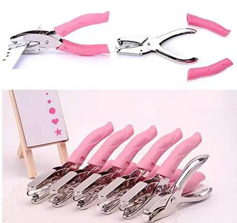 Handheld Paper Hole Punch With Pink Leather Cover, 6.3 Inch Overall Length, One Sixteenth Inch Hole Diameter, punches 2mm thick paper