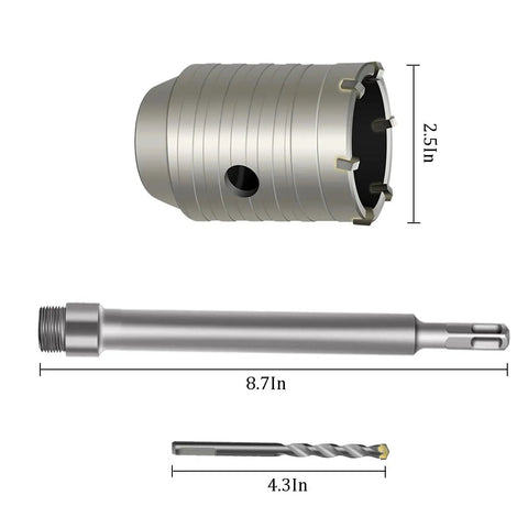 Two Piece 65mm Concrete Hole Saw Set With 220mm Shanks And Two And A Half Inch Diameter For Cement Brick Concrete Stone Wall Drilling Includes High Hardness Center Drill For Precise Positioning And Clean Fast Openings