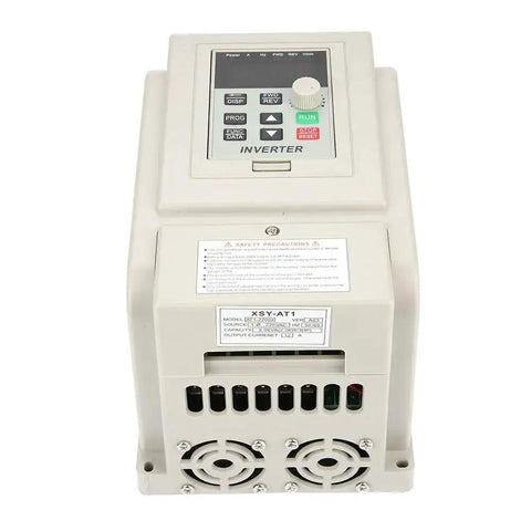 Front view of Pro Grade 3HP 2.2kW 220V VFD Drive Inverter Converts Single Phase to 3 Phase For 2.2kW AC Motors With AT1 2200X Speed Controller