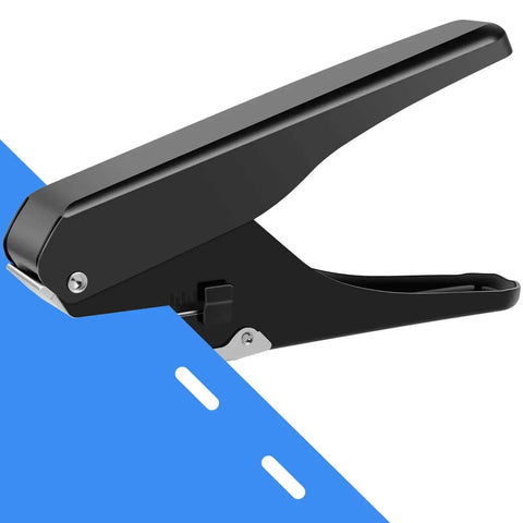 Oval Hole Punch For Papers And ID Cards Heavy Duty Handheld Slot Punch punching blue paper with precise 15x4mm holes