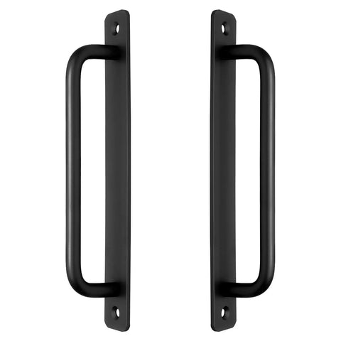 2 Pack Aluminum Alloy Sliding Barn Door Handles With Mounting Plates Black Finish 8.5 Inch Total Length 192 Mm Hole Center Gate Door Pulls