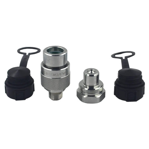 4-piece KZE-B-03SM 3/8 in NPT hydraulic high-pressure quick-connect set with metal fittings and black caps