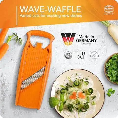 Wave Waffle PowerLine Veggie Slicer for Crinkle Cut, Waffle and Spirelli Styles with Adjustable Thickness, Made in Germany