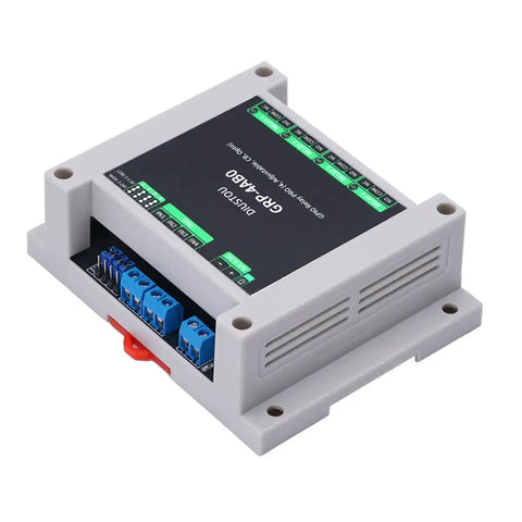 Optocoupler Isolated GPIO Relay Module, 4 Channel, Dual Mode High And Low Level Trigger, ABS DIN Rail Mount.