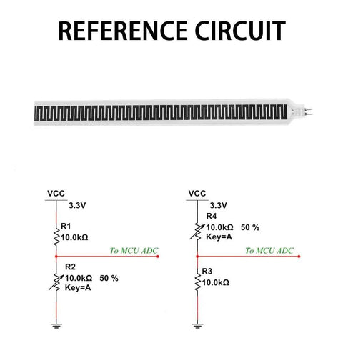 Pressure sensor SF15-150 thin-film strip, 150 mm x 15 mm, 10 kg rating, with reference circuit diagram