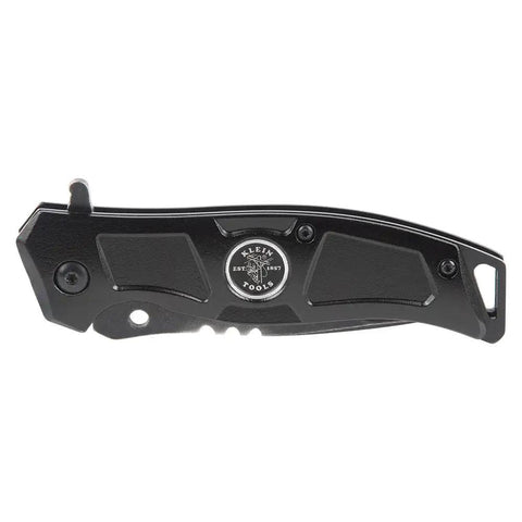 Folding Pocket Knife For Electricians With Bearing Assist Flipper And Frame Lock, Black Handle, Side View