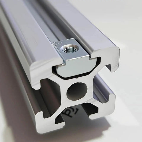 Beefy M5 T Nut Set For 6mm T-Slot Aluminum Extrusion installed in profile, carbon steel, precise threads, heavy duty for framing