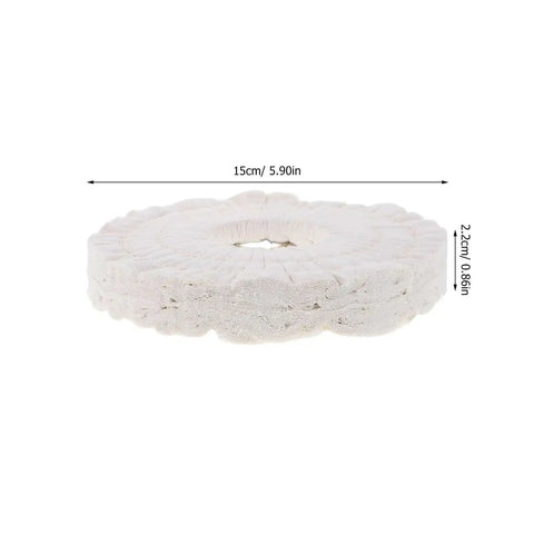 Cotton Buffing Polishing Wheel 150x50x20mm For Woodworking Edge Banding Machines White Cloth Wheel Replacement Industrial Polisher Equipment Ideal For High Volume Woodworking Shops Smooth Edge Finishes Durable White Cloth Construction side view
