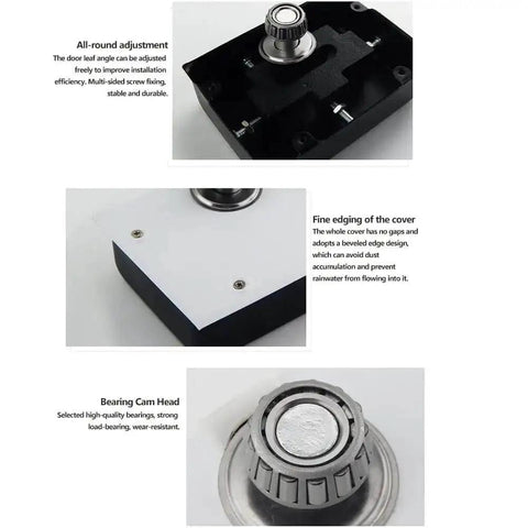 Component details of Heavy Duty Glass Door Pivot Hinge Kit 120kg Load Hidden Hinges Any Angle Positioning Self Closing Cafe And Restaurant Door