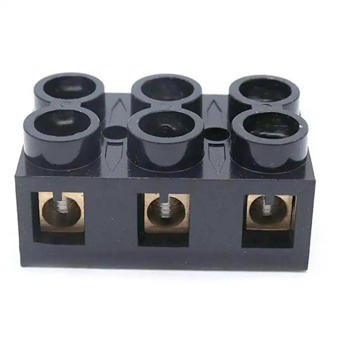 Front view of Dual Row 3 Position Screw Terminal Block Kit 500V 60A Electrical Barrier Strip 2 Pack Brass Screw ABS Housing