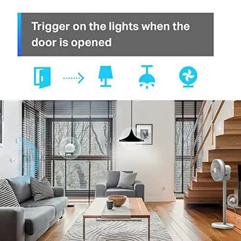 Living room with Must Have Tapo Motion Sensor With Long Battery Life And Real Time Alerts Requires Tapo Hub H100 automation diagram.