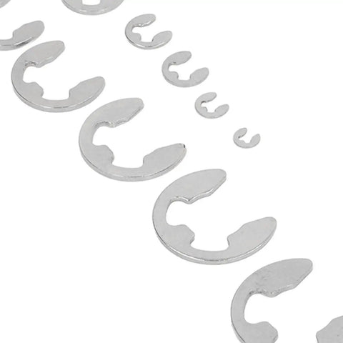 All In One E Clip Assortment Kit With Nine Metric Sizes Stainless Steel External Circlips for Bearings, Gears, Pulleys