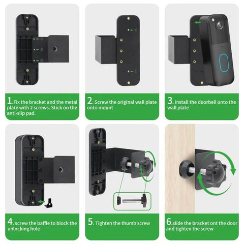 Installation steps of the Anti Theft Doorbell Mount For All Gen Video Doorbells, Drill Free Installation With Non Blocking Motion Sensor, Theft Proof Metal Bracket, Renters Friendly Setup For Apartments, Easy Install, Black Finish
