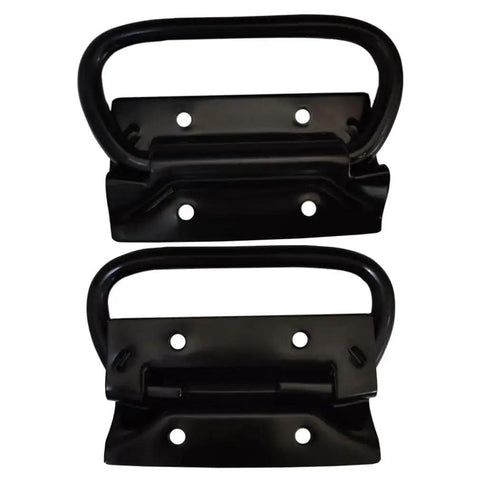 Black Iron Aviation And Transport Box Handles 2 Pack With Screws Included, showing black iron handles for aluminum boxes and toolboxes