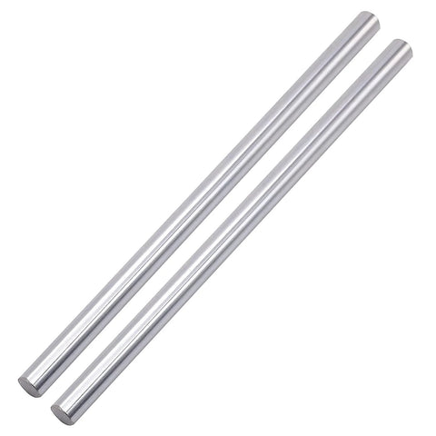 Two 8mm x 400mm aluminum linear motion rods, silver cylindrical shafts