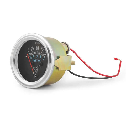 2 Inch Mechanical Oil Pressure Gauge Kit For Cars And Trucks 0 To 100 PSI 0 To 7 Kg Cm2 Universal Fit, chrome and black finish, side view