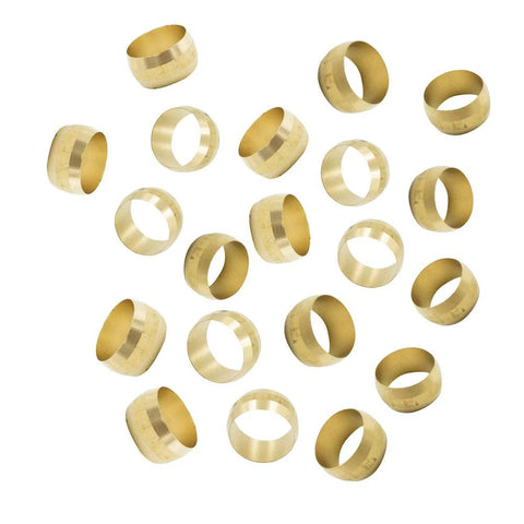 Brass compression sleeves, 3/8 in. OD, 20 pcs for tube fittings