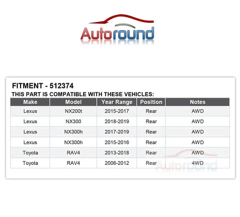 Compatibility chart for Rear Wheel Bearing And Hub Assembly For Toyota RAV4 2006 2018 And Lexus NX 2015 2021 AWD.
