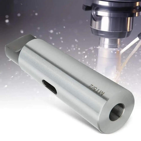 Taper reducing adapter drill sleeve MT5 to MT2 in silver finish; precision machined metal for industrial use