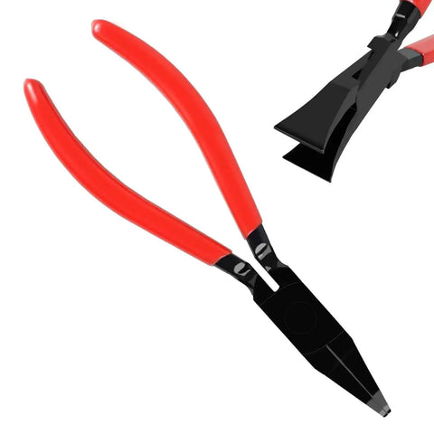 Sheet Metal Bender Pliers Heavy Duty Steel Hand Tool For Straight And 45 Degree Bends with red handles, shown open and close-up.