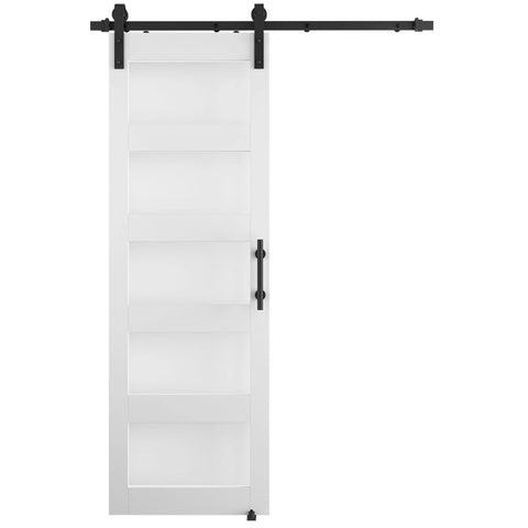 White Glass Barn Door Slab 28 By 84 Inches With Frosted Glass, PVC Surface, Included 5 Ft Hardware Kit, handle and floor guide