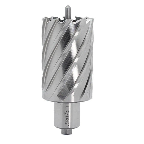 Annular Cutter For Magnetic Drill Press One And Seven Sixteenths Inch Cutting Diameter With Two Inch Cutting Depth Three Quarter Inch Weldon Shank And Two Flats Pilot Pin 6.34x102mm Delivers Holes Up To Ten Times Faster Than Regular Bits For Quick Heavy