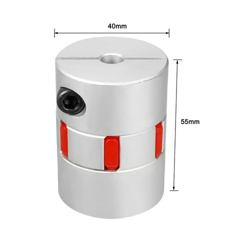 Front view of 8mm To 19mm Shaft Plum Shaped Coupling Coupler, 40mm Diameter, 55mm Length, Beefy Heavy Duty Aluminum Alloy And Polyurethane