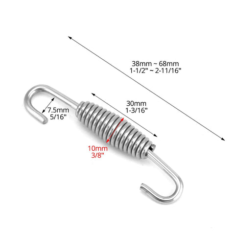 Stainless steel motorcycle muffler exhaust pipe spring with swivel-hook ends, adjustable 38–68mm