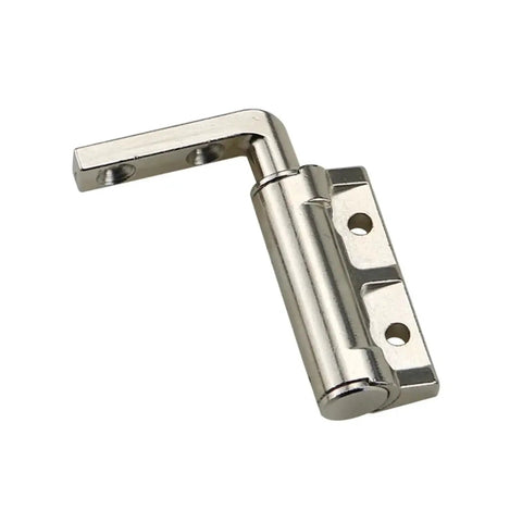 L-shaped damping hinge with mounting plate, silver metal finish, adjustable torque, 1 piece