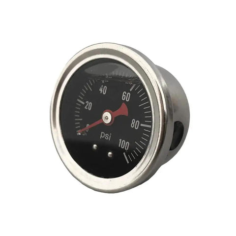 Universal Manual Inline Fuel Pressure Regulator Gauge Liquid Filled Adjustable Zero To One Hundred PSI One Eighth Inch NPT black face
