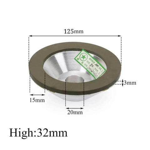 Diamond Grinding Wheel 75 100 125 150mm Resin Bond Circle Sharpener for carbide and metal milling cutters, side view dimensions