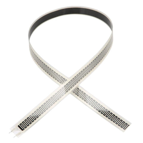 Thin-film force sensing resistor flex strip, white ribbon with interdigitated black electrodes, 10 kg range