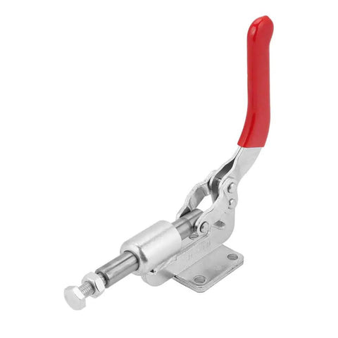Heavy Duty Toggle Clamp Hold Down Quick Fixing Adjustable Horizontal Clamp For Woodworking Jigs And Fixtures Perfect For Welding Drill Press Crosscut Sled GH36010 showing front view with red handle and metal base.