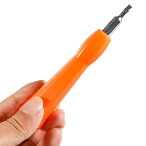Orange handled Torx T6 T15 Double End Doorbell Screwdriver For Ring Replacement And Installation, held in hand for size comparison.