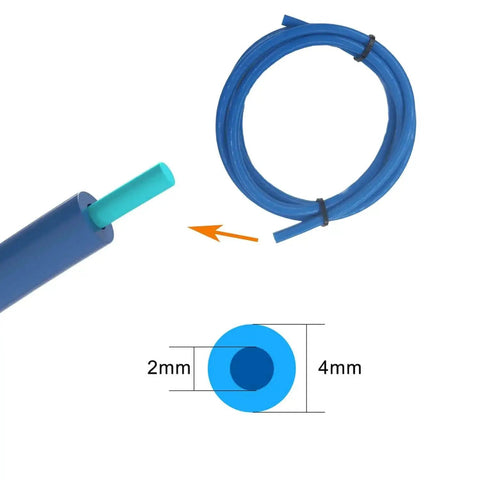 2M Bowden Tube For 3D Printing showing coiled PTFE Teflon tubing with 2mm inner and 4mm outer diameter, for 1.75mm filament, Ender 3 compatible