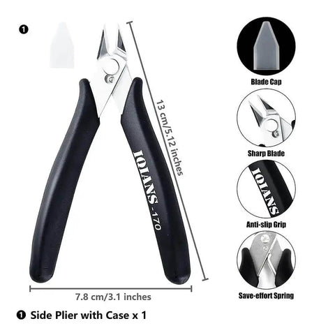 Side pliers from 15 Piece Must Have Basic Hobby Tool Kit for Model Building Gunpla and 3D Printing with blade cap and anti-slip grip.