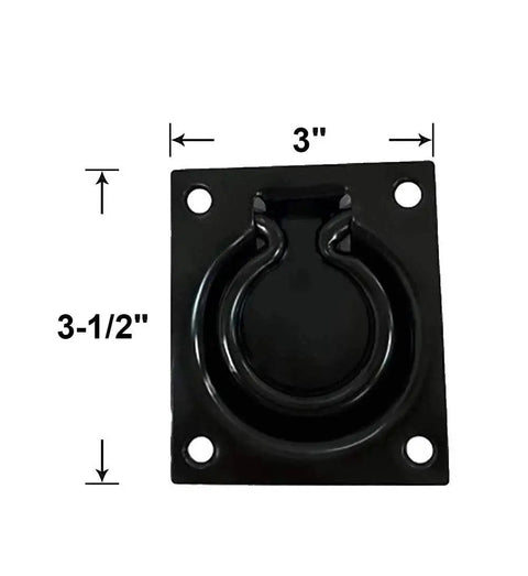 Heavy Duty Steel Flush Ring Pull, 3 Inch By 3-1/2 Inch Face Plate, Matte Black Finish, 2 Pack With Mounting Hardware, Flush Design