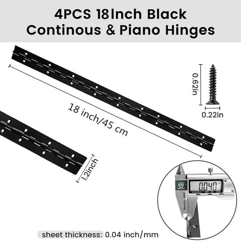 Two Pack Heavy Duty Piano Hinges 18 Inch Black Stainless Steel Continuous Hinges With 0.05 Inch Thickness And 1.2 Inch Open Width