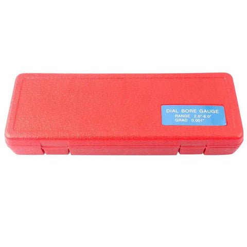 Red case containing Dial Bore Gauge Set 2.0 To 6.0 Inch Range With 0.001 Inch Accuracy For Cylinder Measurements Pro Grade Tool
