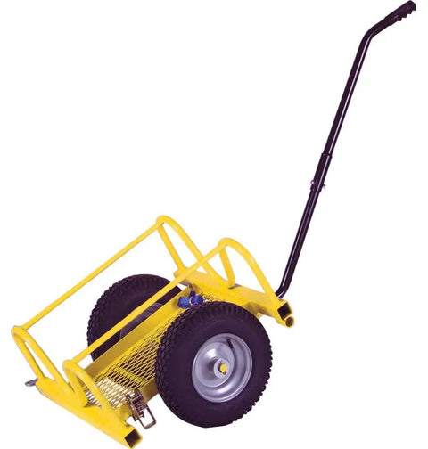 Front view of Cricket Material Carrier For 20 Foot Pipe Up To 1000 Pound with handle and large tires
