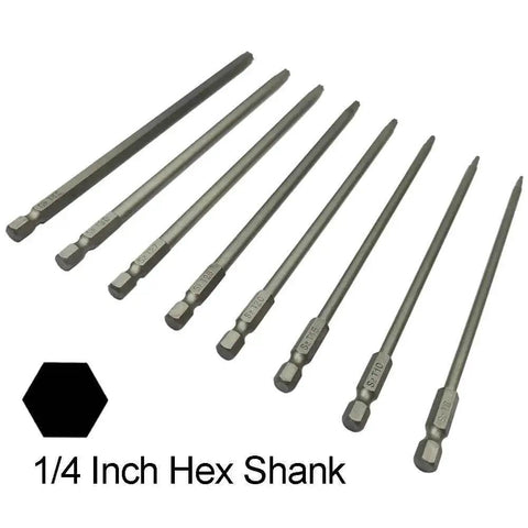 Long Torx Security Screwdriver Bit Set 6 Inch Length 150mm One Quarter Inch Hex Shank Eight In One 8 Piece T8-T40