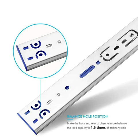 Close-up of 10 Pairs Of 22 Inch Soft Close Full Extension Ball Bearing Side Mount Drawer Slides Three Section Zinc Plated 100 Lb Capacity