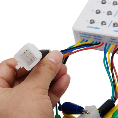 Close-up of connector and wires of Brushless Motor And Controller Tester For E Bikes And Electric Scooters 24V 36V 48V 60V 72V