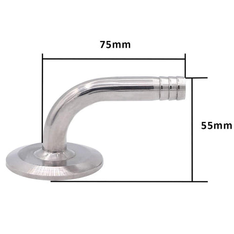DERNORD sanitary hose barb elbow, stainless steel, 1.5 in tri-clamp ferrule, 90-degree bend for 1/2 in tubing