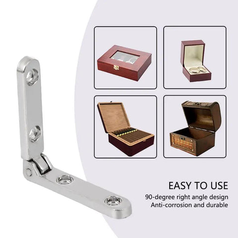 10 Pack 90 Degree Hinges For Wooden Boxes Jewelry Boxes Chest And Gift Boxes Silver Finish With Screws Rddconkit Durable Zinc Alloy Cabinet Hardware For DIY Crafts And Jewelry Box Projects shown with examples of use in various boxes