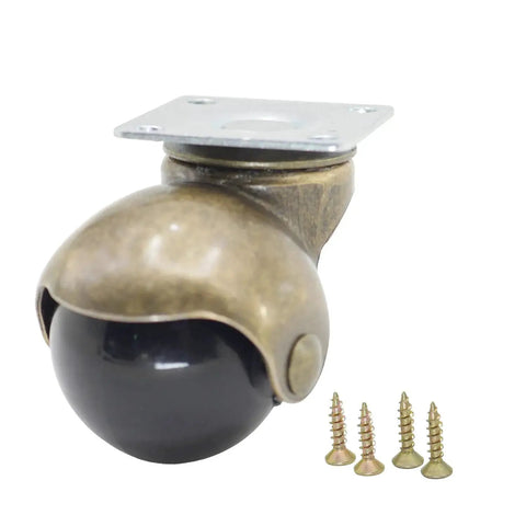 Antique Gold 1.5 Inch Furniture Caster Wheel with Screws Swivel Top Plate 40mm Wheel Diameter for Hardwood Floor Protection